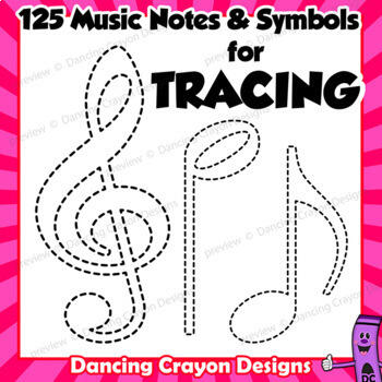 music note clip art notes and symbols for coloring and tracing