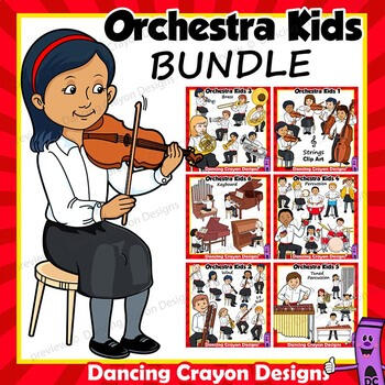 kids playing musical instruments of the orchestra clip art